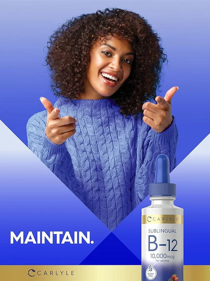 Carlyle Vitamin B12 Sublingual | 10,000mcg | 2 fl oz | Vegetarian, Non-GMO, Gluten Free Liquid Drops - Product Image