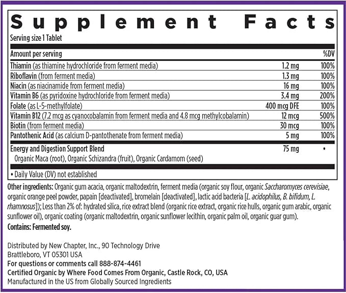 New Chapter Vitamin B Complex, Fermented 100% Vegan, 60 Count