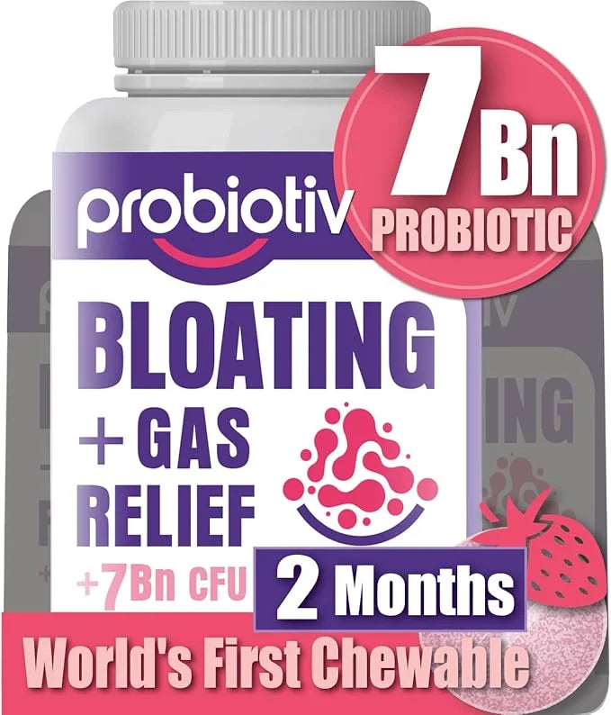 Anti Gas & Bloating Relief for Women and Men 7 Billion CFU – Chewable Probiotics & Lactobacillus Reuteri, Daily Digestive ...