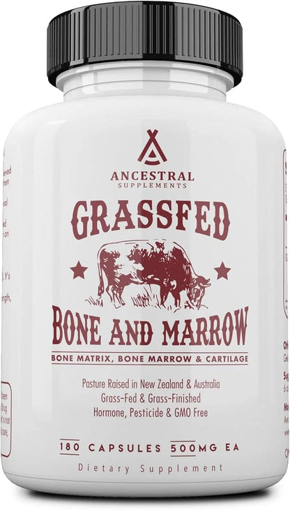 Ancestral Supplements Grass Fed Beef Bone and Marrow Supplement, 3000mg, Skin, Oral Health, and Joint Support Supplement, ...