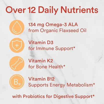 SmartyPants Organic Kids Multivitamin Gummies: Probiotics, 3 (ALA), D3, C, B12, B6, B6, Vitamin 120 Count (30 Day