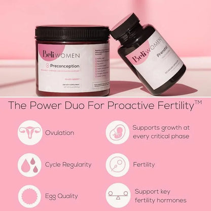 Beli Preconception Supplement for Fertility, Egg Quality, PCOS, Hormones, and Ovulation. Berry Flavored Drink Mix Powder -...