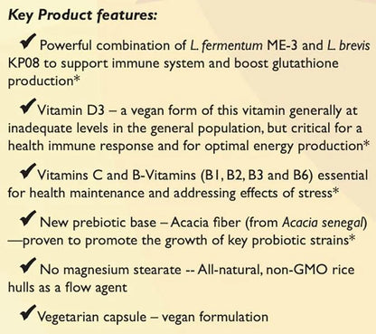 Reg'Activ Immune & Vitality with Lactobacillus ME-3, brevis KP08, Vegan D3 and (B1, B2, B2, B3 B3 and B6) Essential