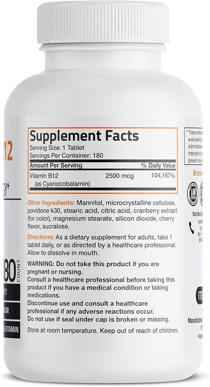 Vitamin B12 2500mcg Shot Of Energy B12 Vitamin 180 Count