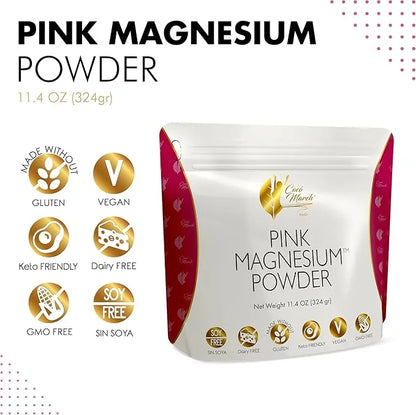 Coco March Pink Magnesium Powder - Promotes Sleep, Relaxation and Healthy Brain Function, Strawberry Flavor - Free from: G...