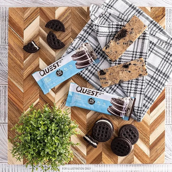 Quest Nutrition Cookies & Cream Protein Bars, 21g Protein, 1g Sugar, 4g Net Carb, Gluten Free, Keto Friendly, 12 Count - P...
