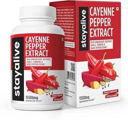 Stay Alive Cayenne Pepper 8000mg, Ginger 1500mg, Garlic 1500mg, Turmeric 1500mg, BeetRoot 3000mg, Black 120 Cayenne