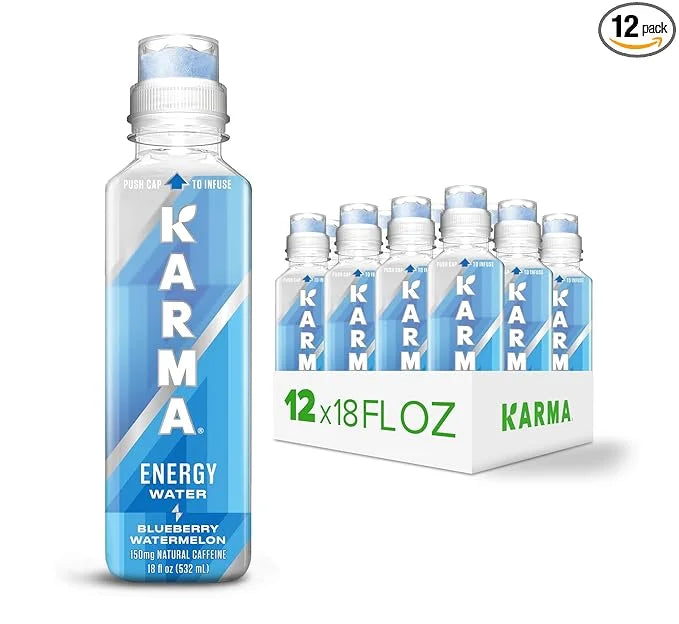 Karma Natural Energy Drink - 12 Pack, Blueberry Watermelon Caffeinated Water - Clean Focus & Energy Boost - Product Image