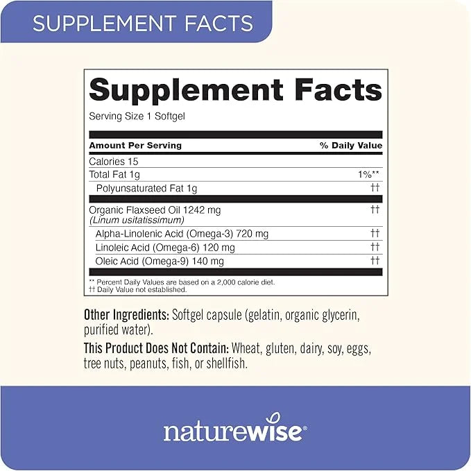 NatureWise Flaxseed Oil 1200mg Softgels 720mg ALA, 3 6 6 9, 9, Supplement 120 Softgels[2-Month Softgels[2-Month Supply]