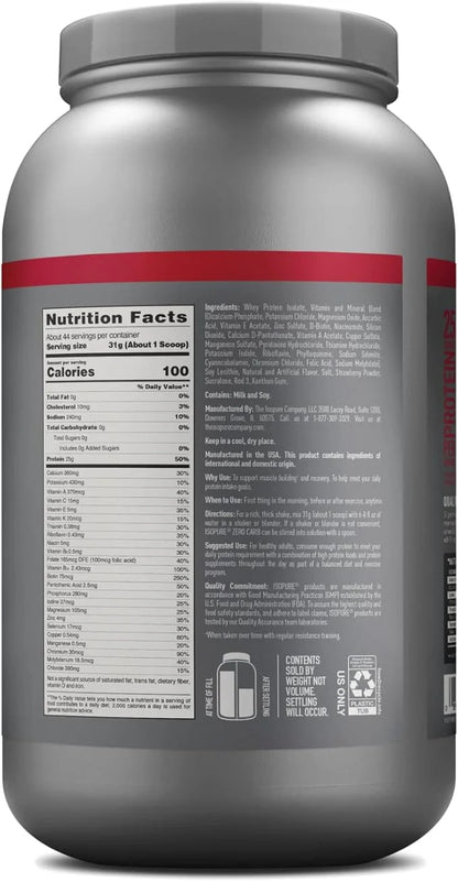 Isopure Zero Carb 100% Pure Whey Isolate Protein Powder, Lactose Free, Gluten Free, With Vitamins, Strawberries & Cream, 2...