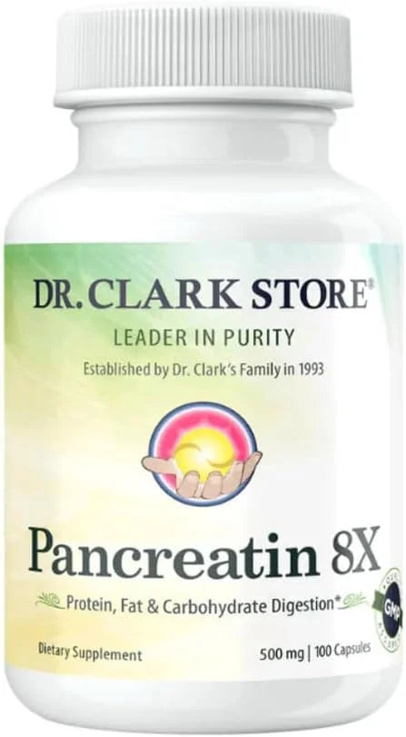 Dr. Clark Pancreatin 8X Enzyme Supplement 500mg 100 Gelatin