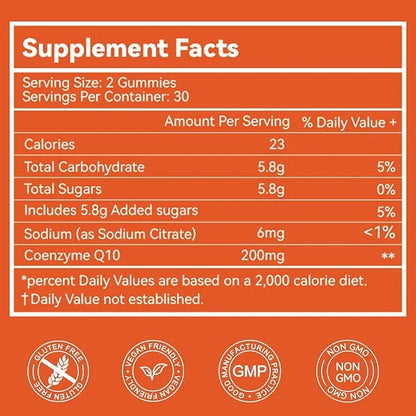CoQ10 Gummies 200mg, Vegan Supplement (120 Gummies)