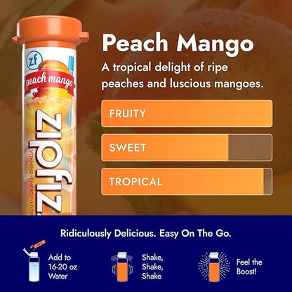 Zipfizz Daily Energy Drink Powder, Peach Mango, 20 Pack | 3-in-1 Sustained Energy, Rapid Hydration, and Essential Vitamins...