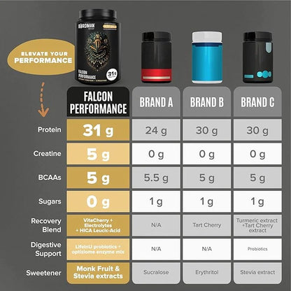 BIRDMAN Falcon Performance Vegan Protein Powder, 31g Protein, 5g Creatine, 5g BCAA, Probiotics, Electrolytes, Pre Workout,...