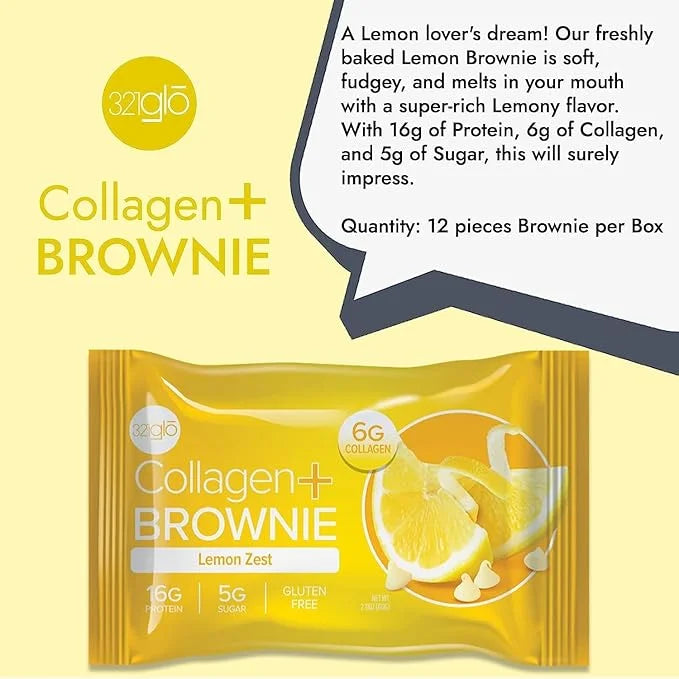 321glo Collagen Protein Brownie | Gluten Free, Low Sugar | Keto Snack for Women, Men, & Kids | 16g Protein, 6g Collagen | ...