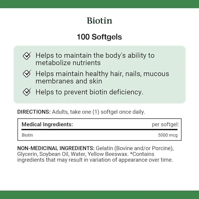 Nature's Bounty Biotin 5000mcg, 100 Count