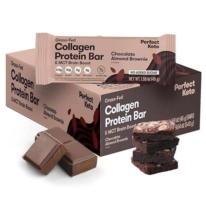 Perfect Keto Collagen Protein Bar, Gluten Free with Grass Fed Collagen + MCT Oil, Low Carb, No Sugar Added, High Protein S...