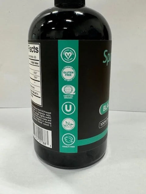 SprinJene Natural® 100% Pure Organic Black Seed Oil Cold Pressed for Oral Wellness, Nigella Sativa Black Seed Oil, Black C...