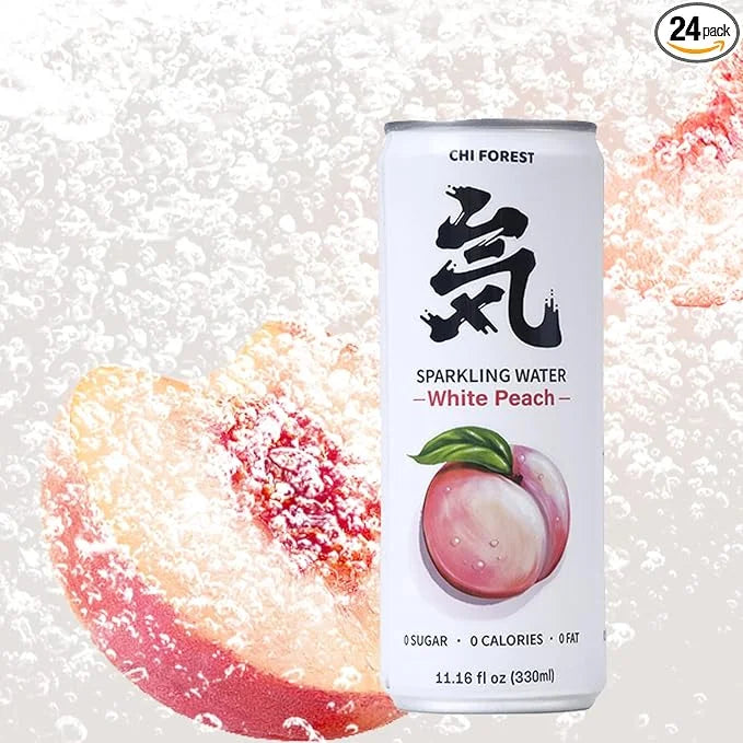 Chi Forest Sparkling Water,Caffeine free,Gluten free,Vegan,0 sugar,0 calories,White Peach Flavor,11.16 Fl oz,24 Cans - Pro...