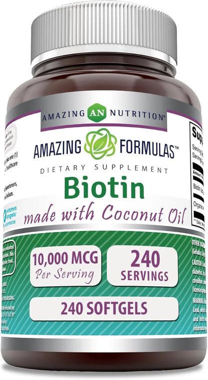 Amazing Formulas Biotin with Extra Virgin 10000 Mcg (1 Pack, 240 Count)