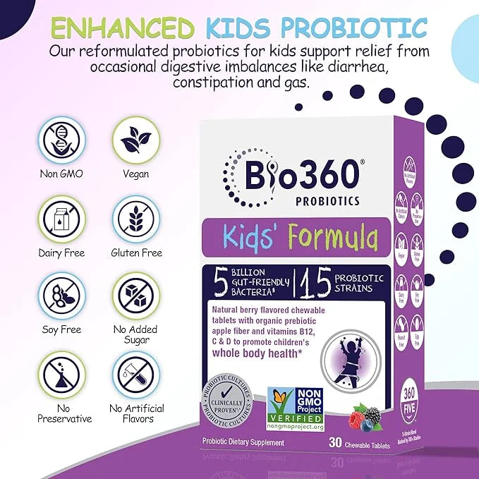 Kids Probiotic Supplement, Daily Support 15 Strains 5 Billion 30 Chewable (2 Pack)
