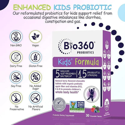 Kids Probiotic Supplement, Daily Support 15 Strains 5 Billion 30 Chewable (2 Pack)