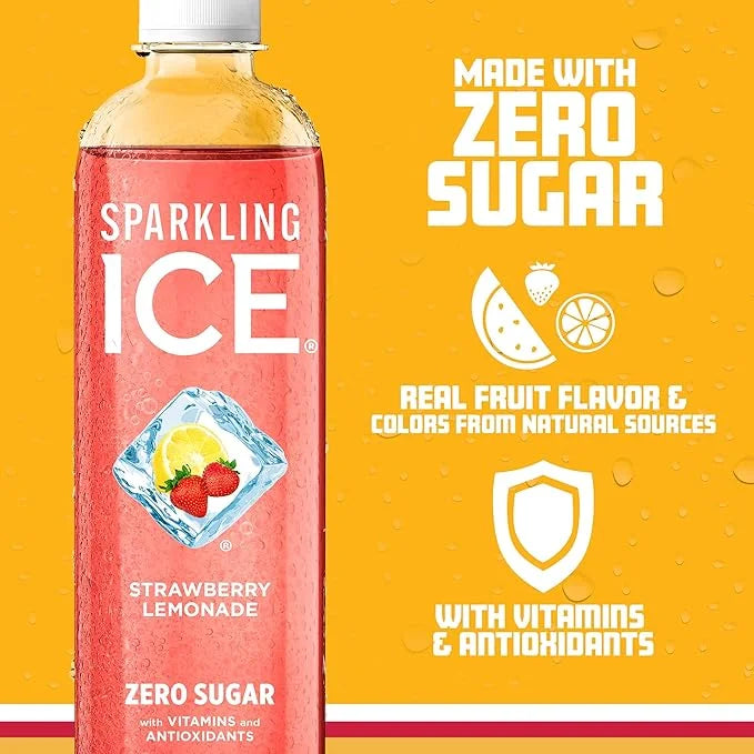 Sparkling Ice, Strawberry Lemonade Sparkling Water, Zero Sugar Flavored Water, with Vitamins and Antioxidants, Low Calorie...