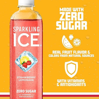 Sparkling Ice, Strawberry Lemonade Sparkling Water, Zero Sugar Flavored Water, with Vitamins and Antioxidants, Low Calorie...