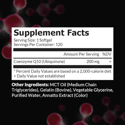 Intelligent Labs CoQ10 Ubiquinone 200mg Softgels | Coenzyme Q10 with MCT Oil for Max Absorption | Soy, Sugar, Gluten, and ...