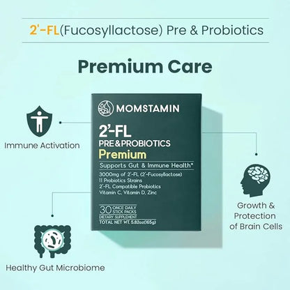 MOMSTAMIN 2'-FL HMO Prebiotics Probiotics Powder 3,000mg Human 11 Strains (1 Month,