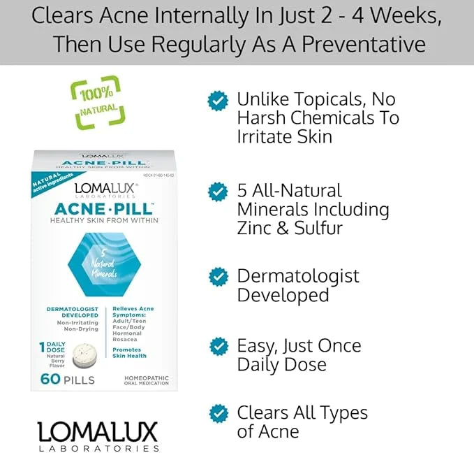 Acne Pill -Natural Skin Clearing Minerals Like Zinc & Sulfur, Dermatologist Developed, Clears & Prevents All Types of Face...