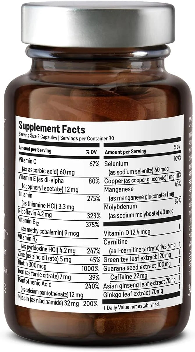 CLAV® N°3 Vitality Support - Vegan Multivitamin - Energy & Focus Supplement - Vitamin B Complex - Guarana, Ginseng, Ginkgo...