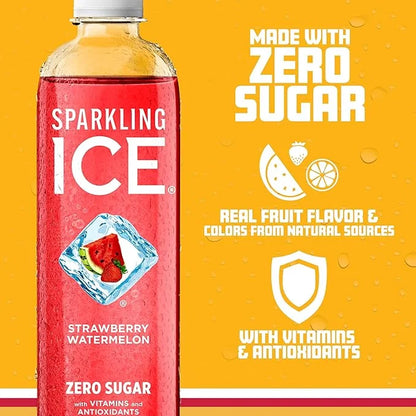 Sparkling Ice, Strawberry Watermelon Sparkling Water, Zero Sugar Flavored Water, with Vitamins and Antioxidants, Low Calor...