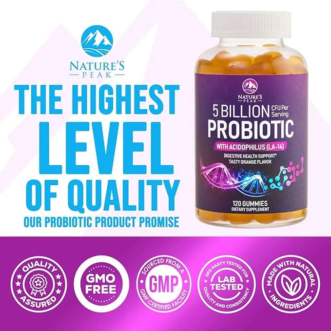 Probiotic Gummies for Women, Men & Teens 5 Billion 6 Probiotic 120 Count