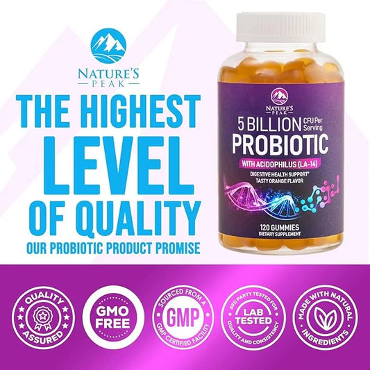 Probiotic Gummies for Women, Men & Teens 5 Billion 6 Probiotic 120 Count