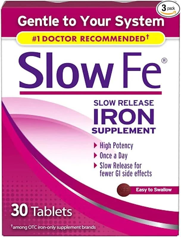 Slow Fe Iron Supplement Tablets for Iron Deficiency, 30 Count (Pack of 3) - Product Image