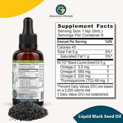 Amazing Herbs Premium Black Seed Oil - Cold Pressed Nigella Sativa Aids in Digestive Health, Immune Support, Brain Functio...
