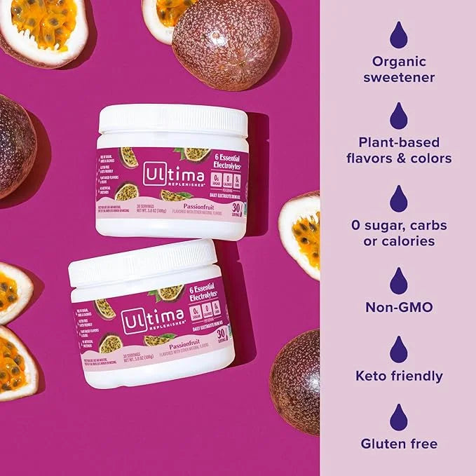 Ultima Replenisher Daily Electrolyte Powder Drink Mix – Passionfruit, 30 Servings – Hydration Powder with 6 Key Electrolyt...