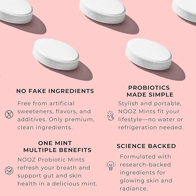 NOOZ Probiotic Mints - Gut & Oral Health Support - Spicy Cinnamon | Boosts Immunity & Digestion, Freshens Breath - Sugar-F...