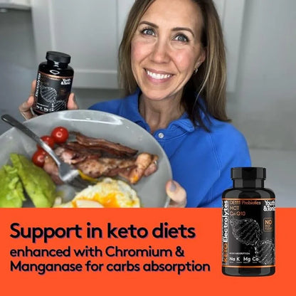 120 MCT Keto Electrolytes Pills | 150 mg Magnesium Probiotics Co Q 10 | Potassium Sodium Chloride Calcium Zinc & D3 Vitami...