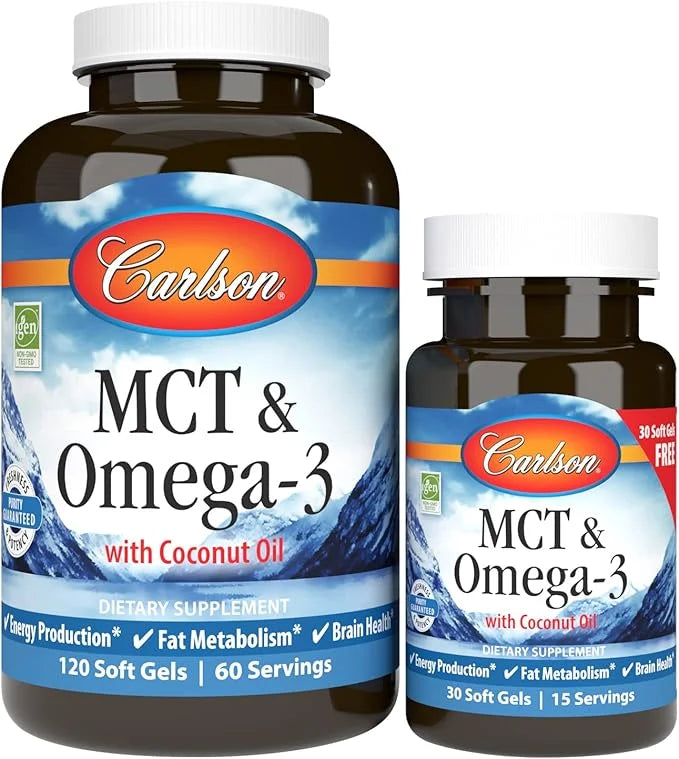 Carlson - MCT & Omega-3, Coconut Oil, Caprylic & Capric Acids, EPA & DHA, Energy Production, Fat Metabolism & Brain Health...