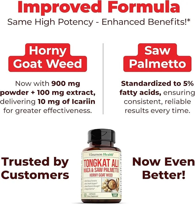 Tongkat Ali for Men - Healthy Testosterone Support. Balanced Energy Supplements for Men with Horny Goat Weed, Maca Root Po...
