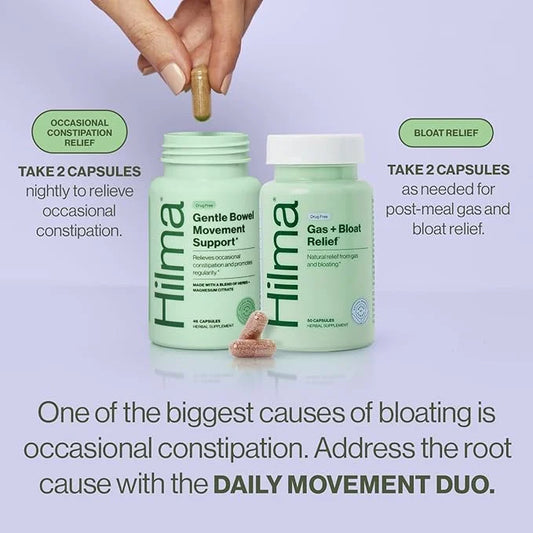 Hilma Daily Movement Duo for Constipation & Bloating Relief for Women, Gas Plus Bloat Relief (50 Vegan Capsules) w/Lemon &...