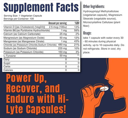 Hi-Lyte Electrolyte Replacement Capsules | Rapid Rehydration Supplement | Vegan & Keto Friendly | Gentle on Stomach | Magn...