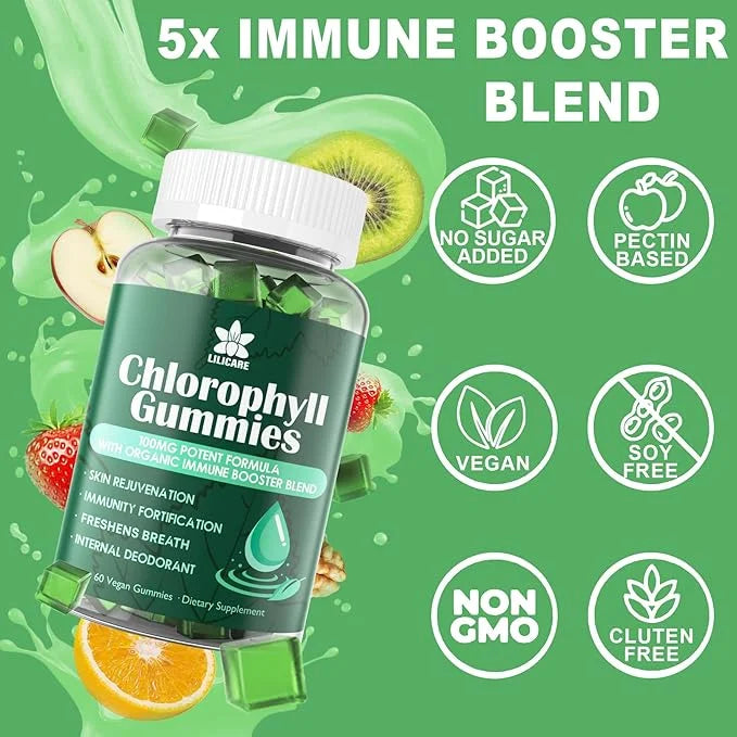 Sugar Free Chlorophyll Gummies - with Unfiltered ACV, Sea Moss & Elderberry, Echinacea, Vitamin D3, C, E, B12 - Natural De...