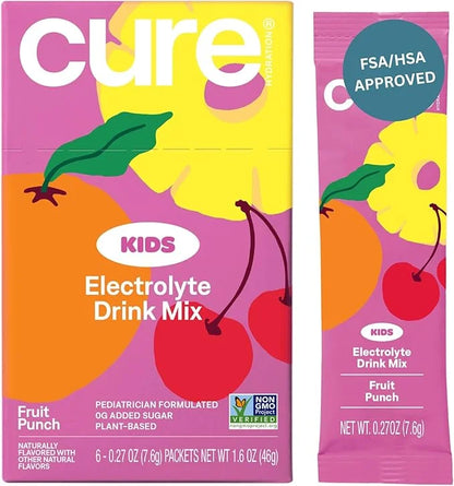 Cure Hydration - Kids Electrolyte Drink Mix | Plant-Based Pediatrician Formulated Rehydration | No Added Sugar, Non-GMO, G...