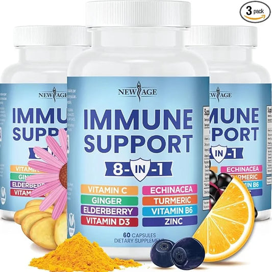 NEW AGE 8 in 1 Immune 50mg, Vitamin 5000 IU, B6, Elderberry (8 in 1 Capsules 3))