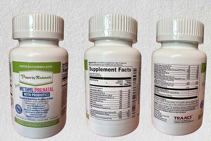 Power By Naturals Prenatal Probiotic Blend B12, Iron, 27+ Essential 60 Capsules