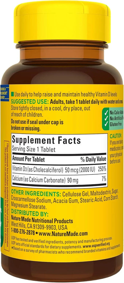 Nature Made Vitamin D3 2000 IU (50 mcg), 100 Tablets, 100 Day
