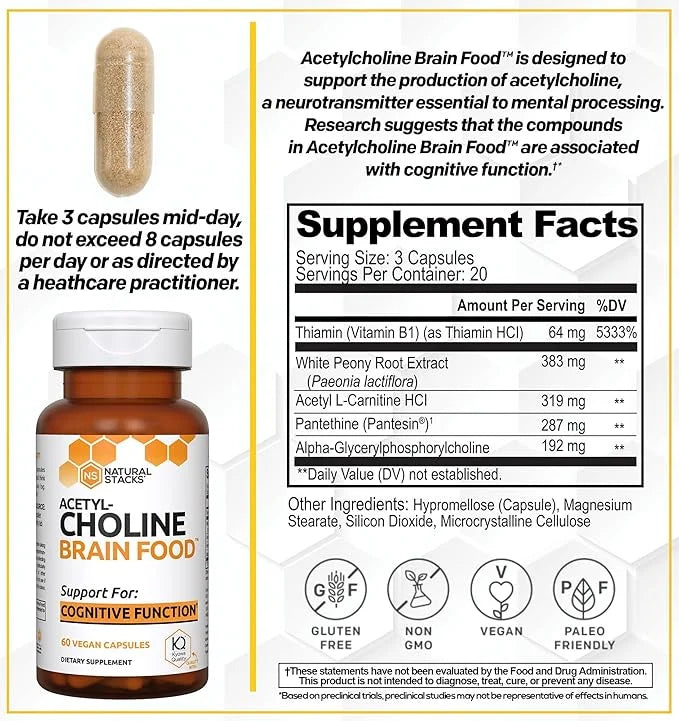 Acetylcholine Brain Food - Acetyl L-Carnitine & Alpha GPC Supplement - Supports Production of Acetylcholine - Neurotransmi...
